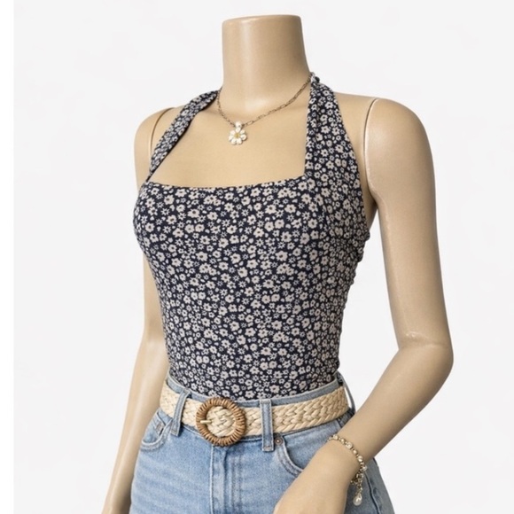 Free People Tops - Free People Navy and White floral halter top Bodysuit